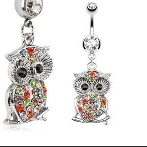 4 left Multi gem owl belly ring