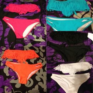 Different color fringe bathing suits