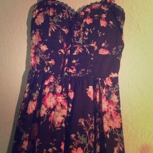 Removable strap black floral dress