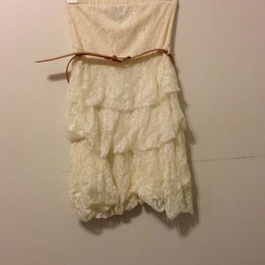 lacy strapless dress with belt