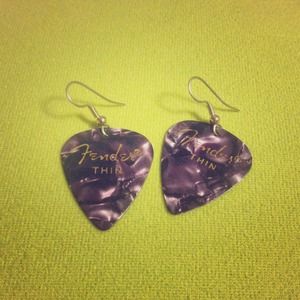 Purple fender guitar pic earrings
