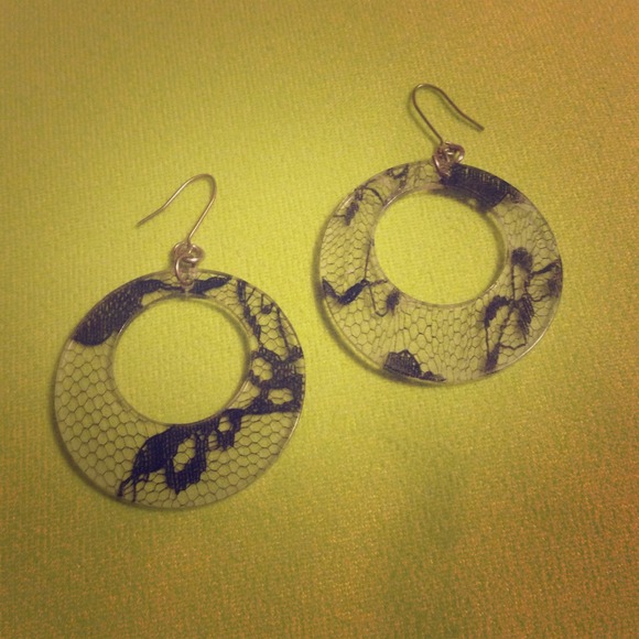 Black lace dangly hoops