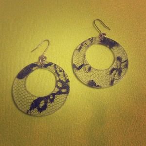 Black lace dangly hoops