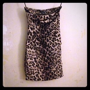 forever 21 leopard print strapless dress sz xs