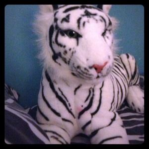 A stuffed animal white tiger