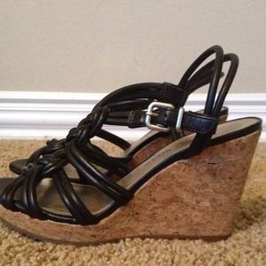 Antonio Melani black leather wedges size 6.5.