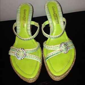 Beaded cork wedge sandals