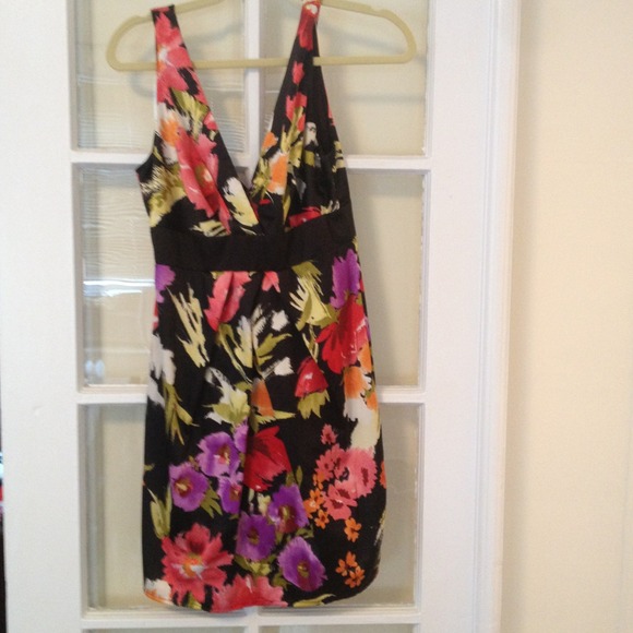 Black cocktail dress with floral print