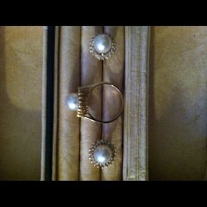 Set pearl with diamond 14 k