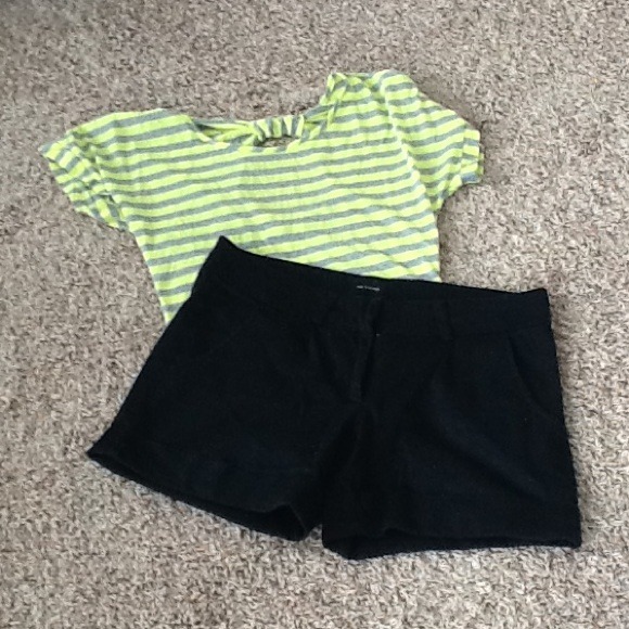 The Limited Pants - Striped shirt and Limited Black Cuffed Shorts