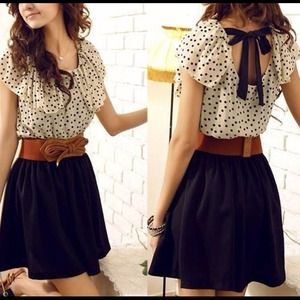 New black polkadots dress with belt