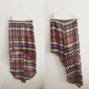 High-Low Aztec Print Chiffon skirt