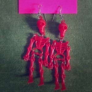 Cute Skull Skeleton Earrings Red Plastic