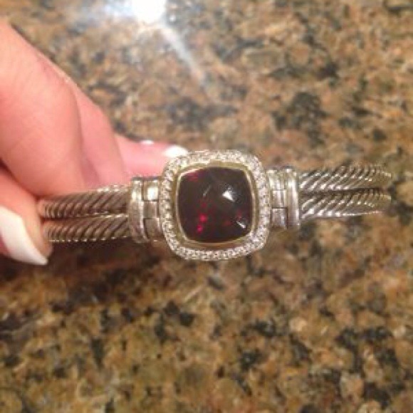 David Yurman Garnet &Diamond Double Cable Bracelet - Picture 2 of 4