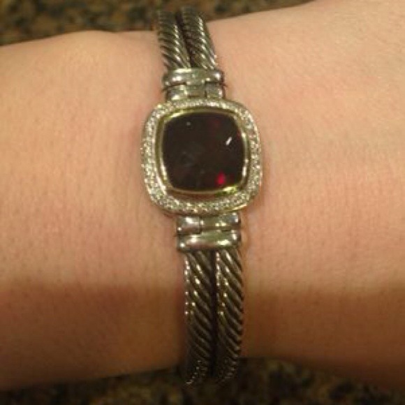 David Yurman Garnet &Diamond Double Cable Bracelet - Picture 4 of 4