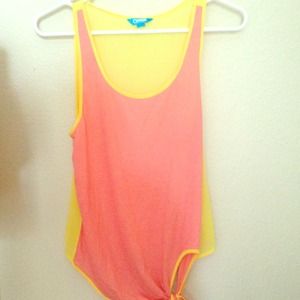 Pink/ yellow tie up tank top