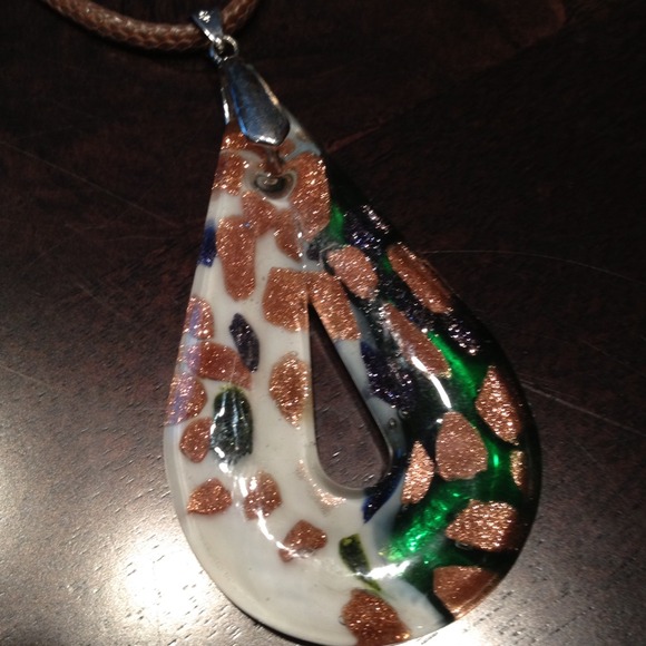 Murano Glass Pendant with brown leather cord