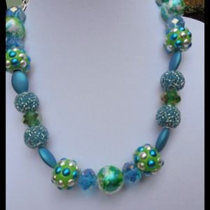 201304-N120 Trendy lime & turquoise necklace