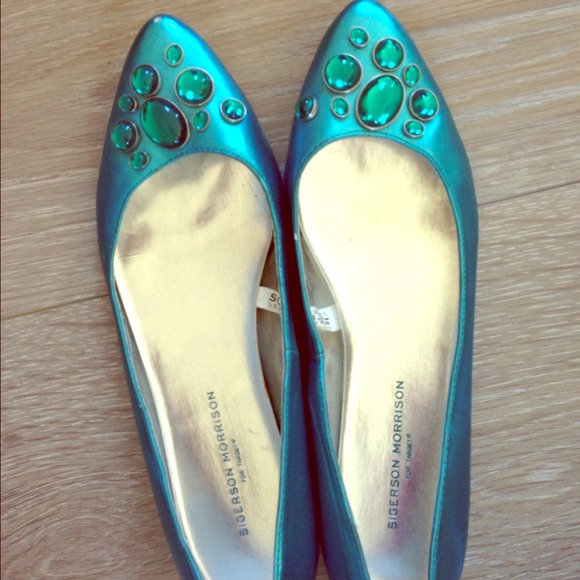 *SOLD*Metallic Blue Green Bejeweled Flats