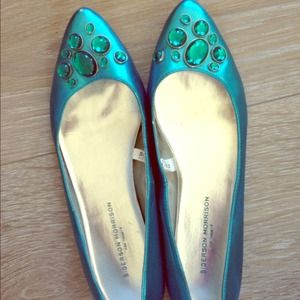 *SOLD*Metallic Blue Green Bejeweled Flats