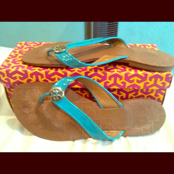 *Sold*Tory Burch size 10 leather turquoise sandals