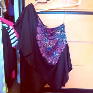 Nicole Miller half shoulder silky blouse