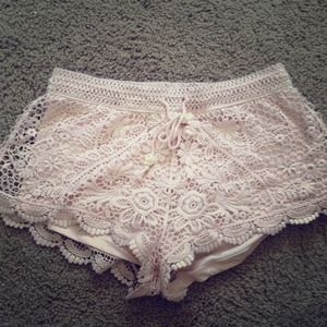 Pink floral laced shorts