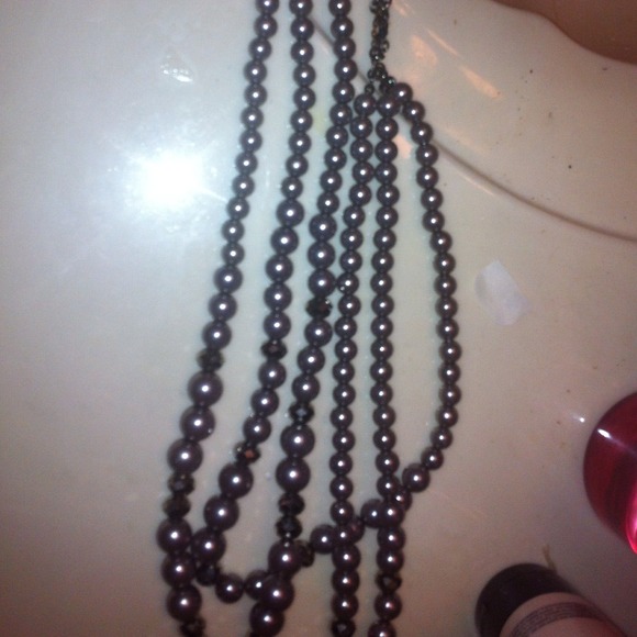 Long silver bead necklace- 3 chain