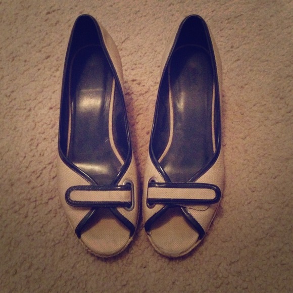 Navy blue and beige heels