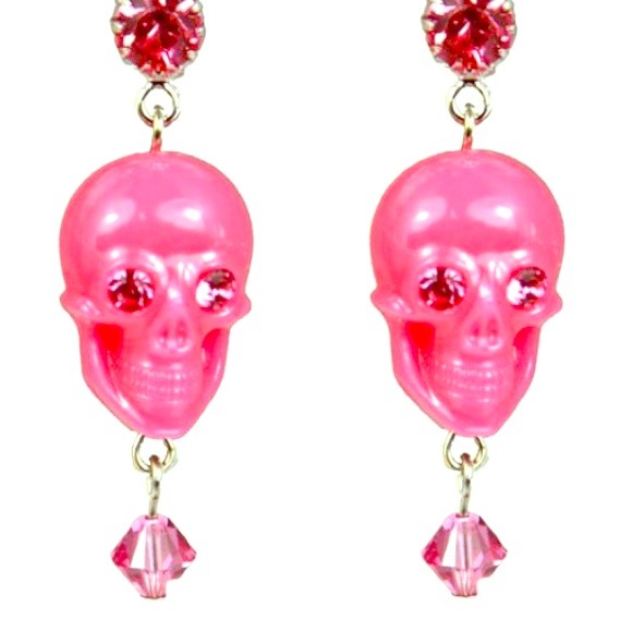 ❌SOLD❌Pink Lucite Skull Drop Earrings