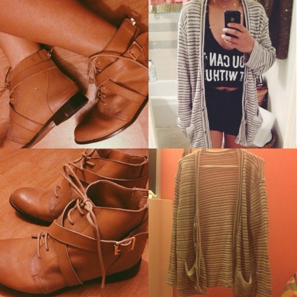(BUNDLE) Striped cardigan & ankle boots