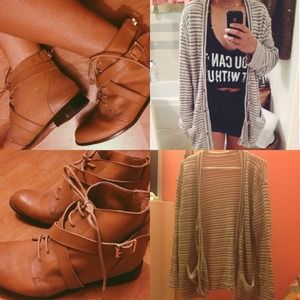 (BUNDLE) Striped cardigan & ankle boots