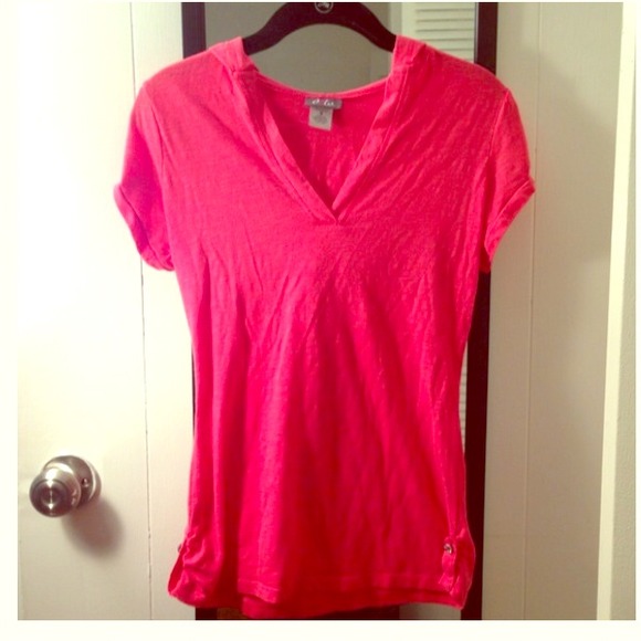 Neon Pink Hoodie Tee with Gem Detail on sides