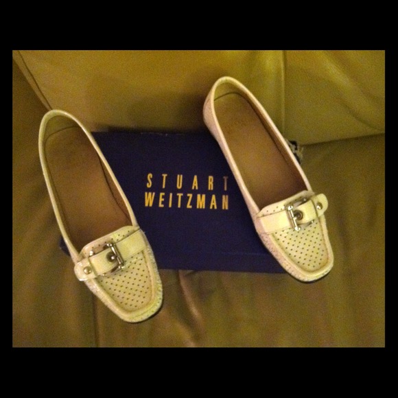 White paten leather Stuart Weitzman loafers sz 8.5