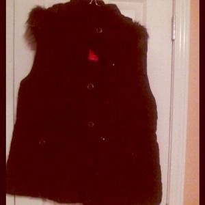Black Down Vest with Fur Hood