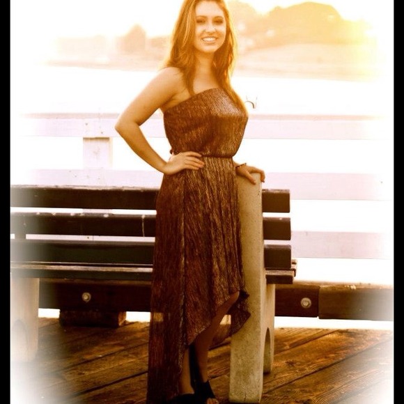 Mudra in Santa Monica | Dresses | Highlow Brown And Gold Strapless ...