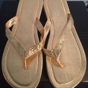 Gold shimmer thong sandals