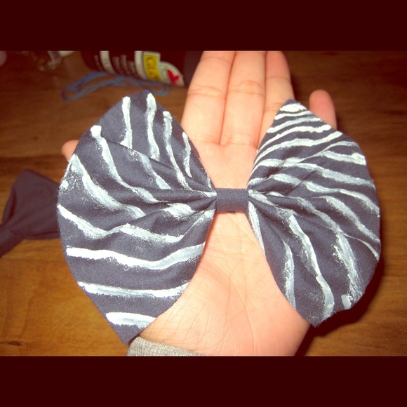 Blue Hair Bow with White Stripes