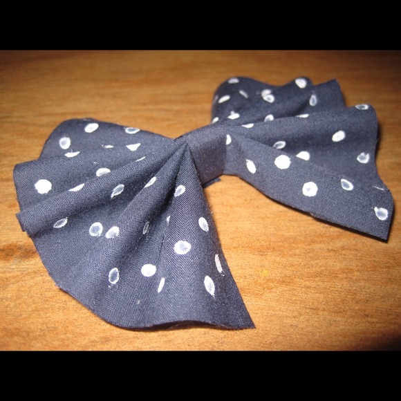 Blue Hair Bow with White Polka Dots