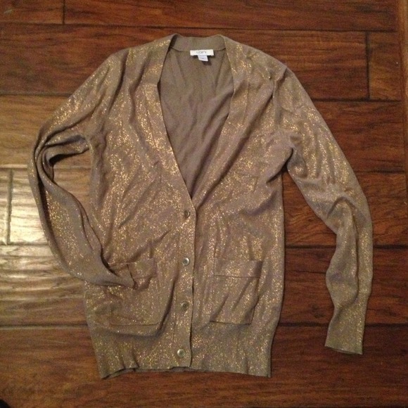 LOFT size small olive shimmery boyfriend cardigan