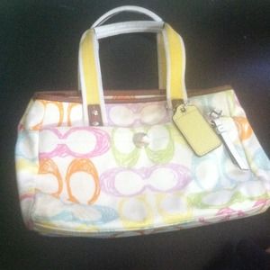 white rainbow coach purse