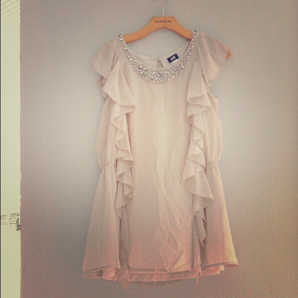 H&M Silk top with ruffle and rhinestone detail