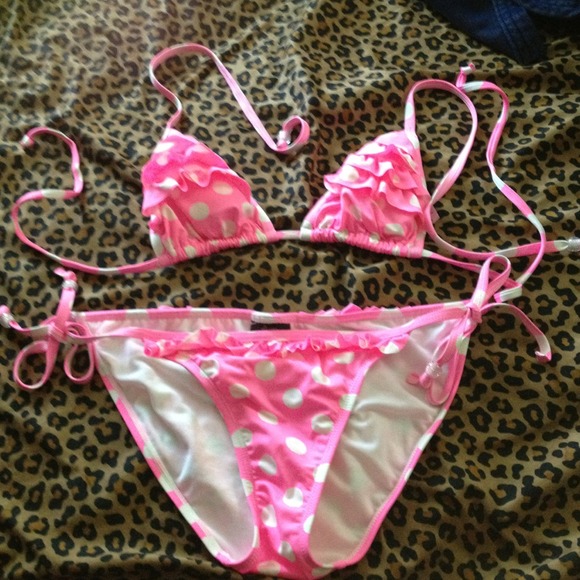 Being he pink and white polka dot bikini
