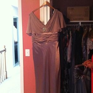 Patra evening gown bronze silk and sheer