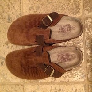 Brown corduroy slip on shoes