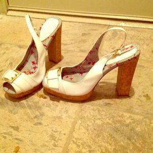 White sling back cork heels 7