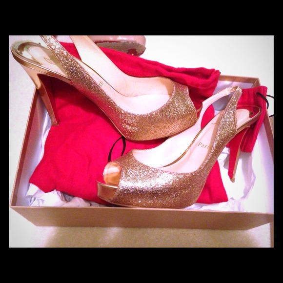 Christian Louboutin gold glitter slingback pumps