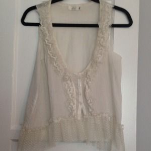 LF cropped button up lace top