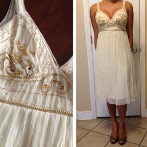 LIKE NEW cream silk beaded cocktail dress