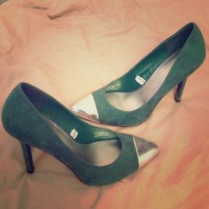 Green with silver tips heels